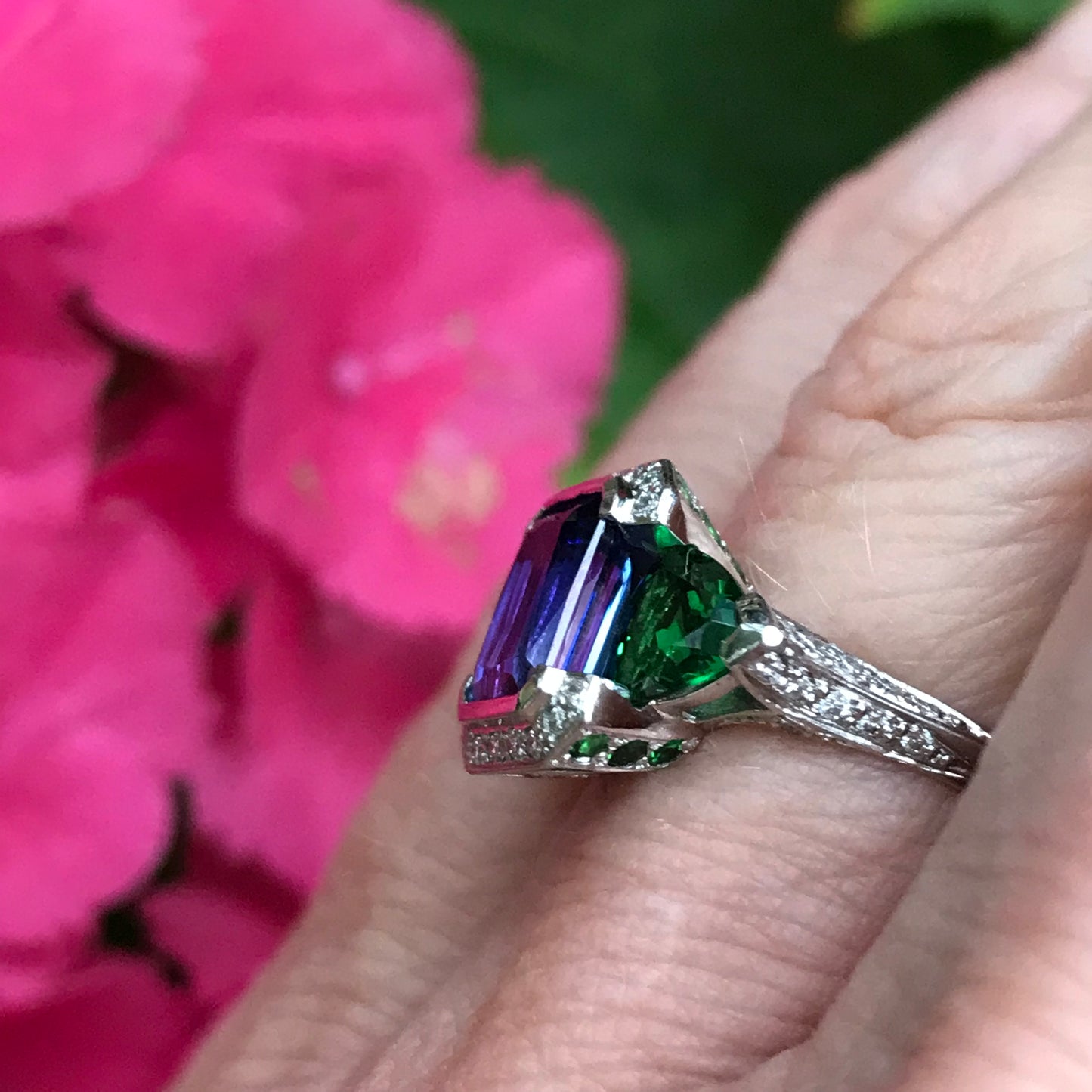 Handcrafted Platinum tanzanite and tzavorite diamond ring Ring Stuller