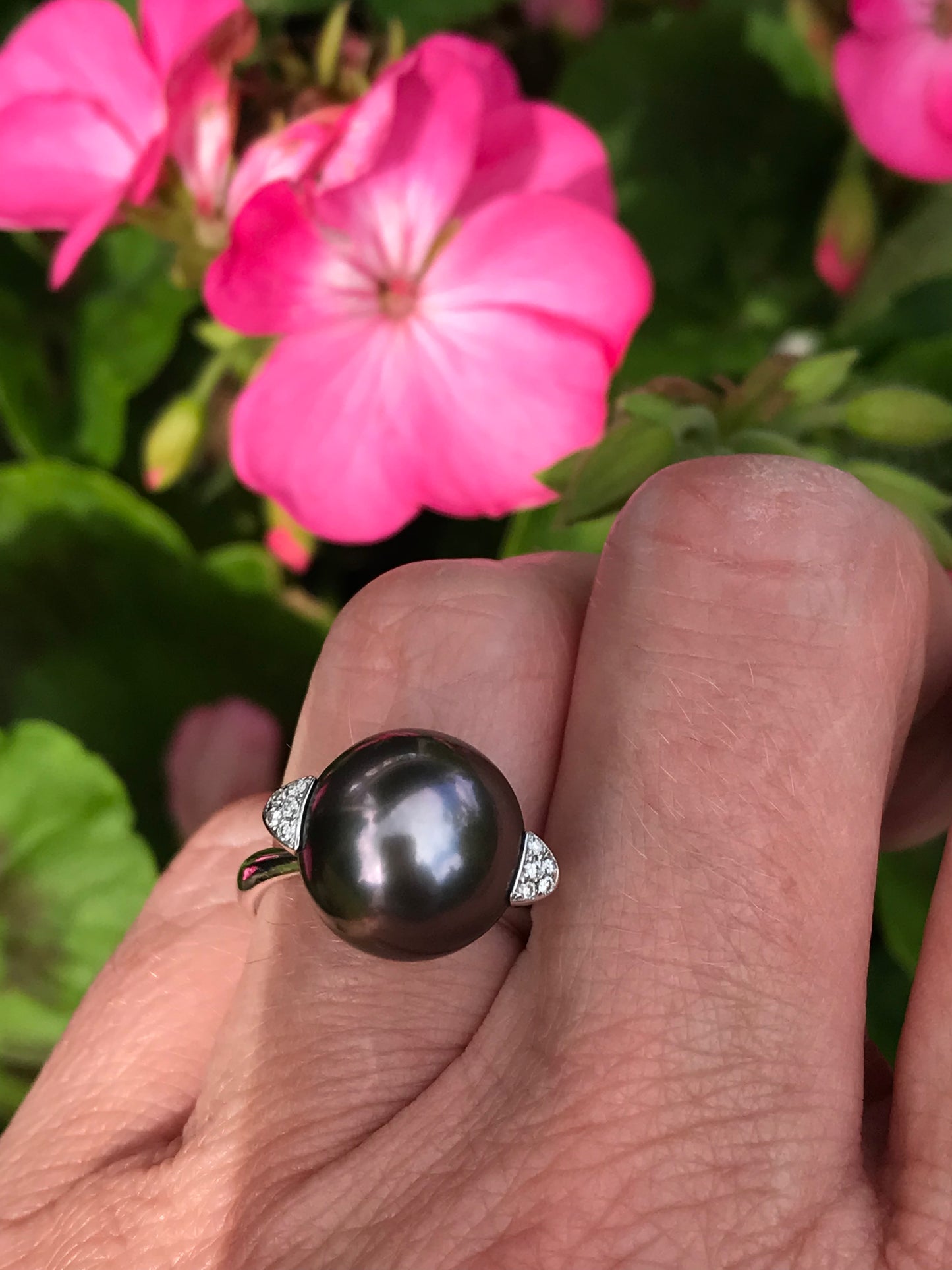 18ct white gold tahitian pearl and diamond ring Ring Gellner
