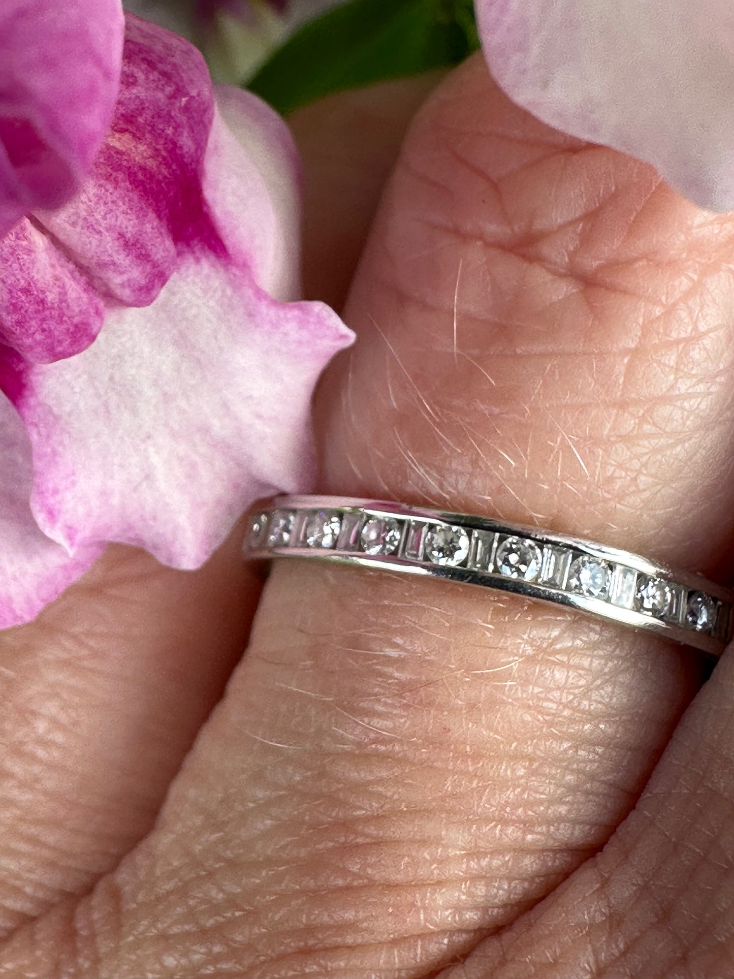 Platinum brilliant/baguette Certified Diamond half eternity ring Ring Gemex
