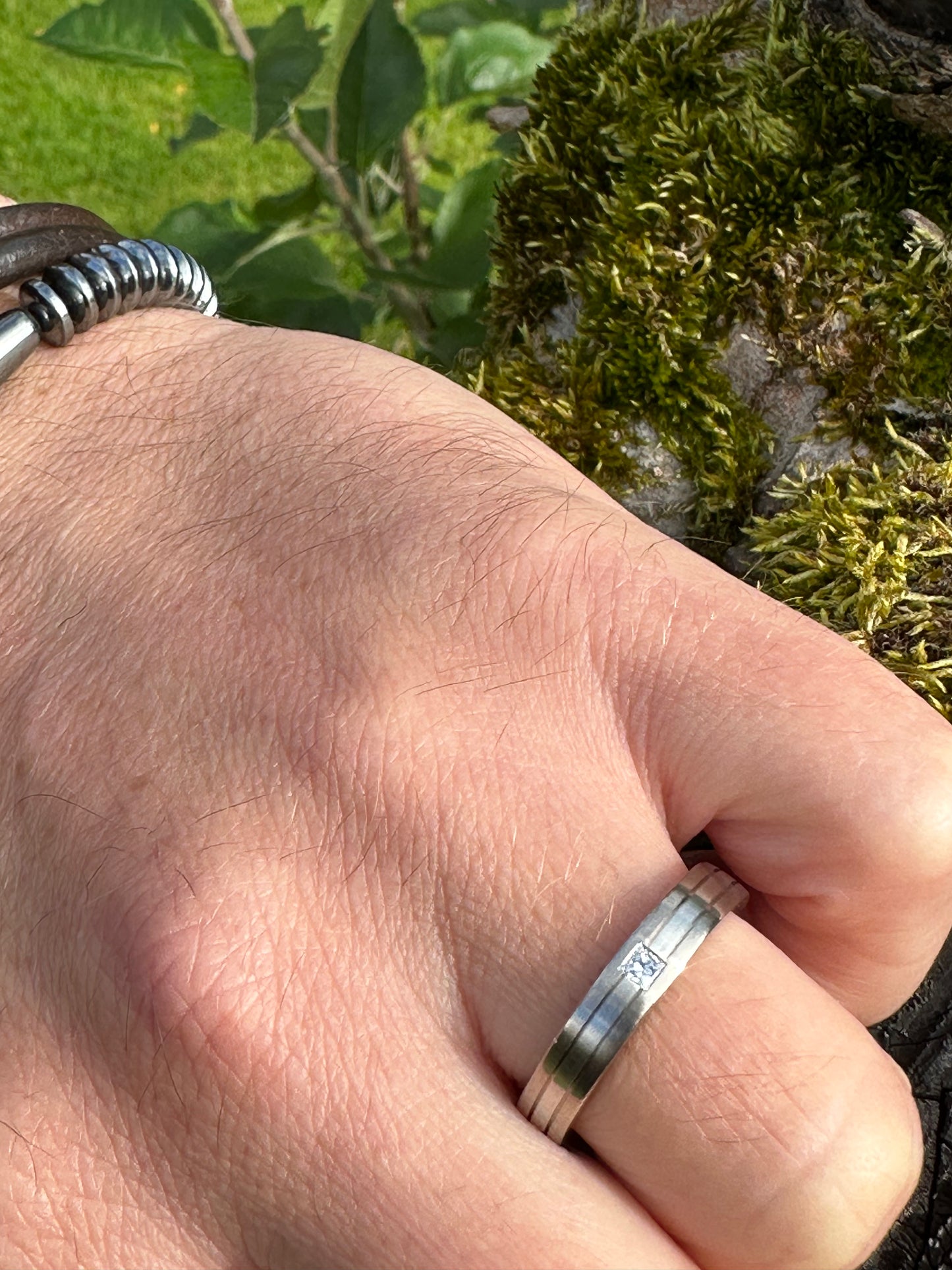 Gerstner Platinum band with white gold stripe and princess cut diamond size T Ring Gerstner