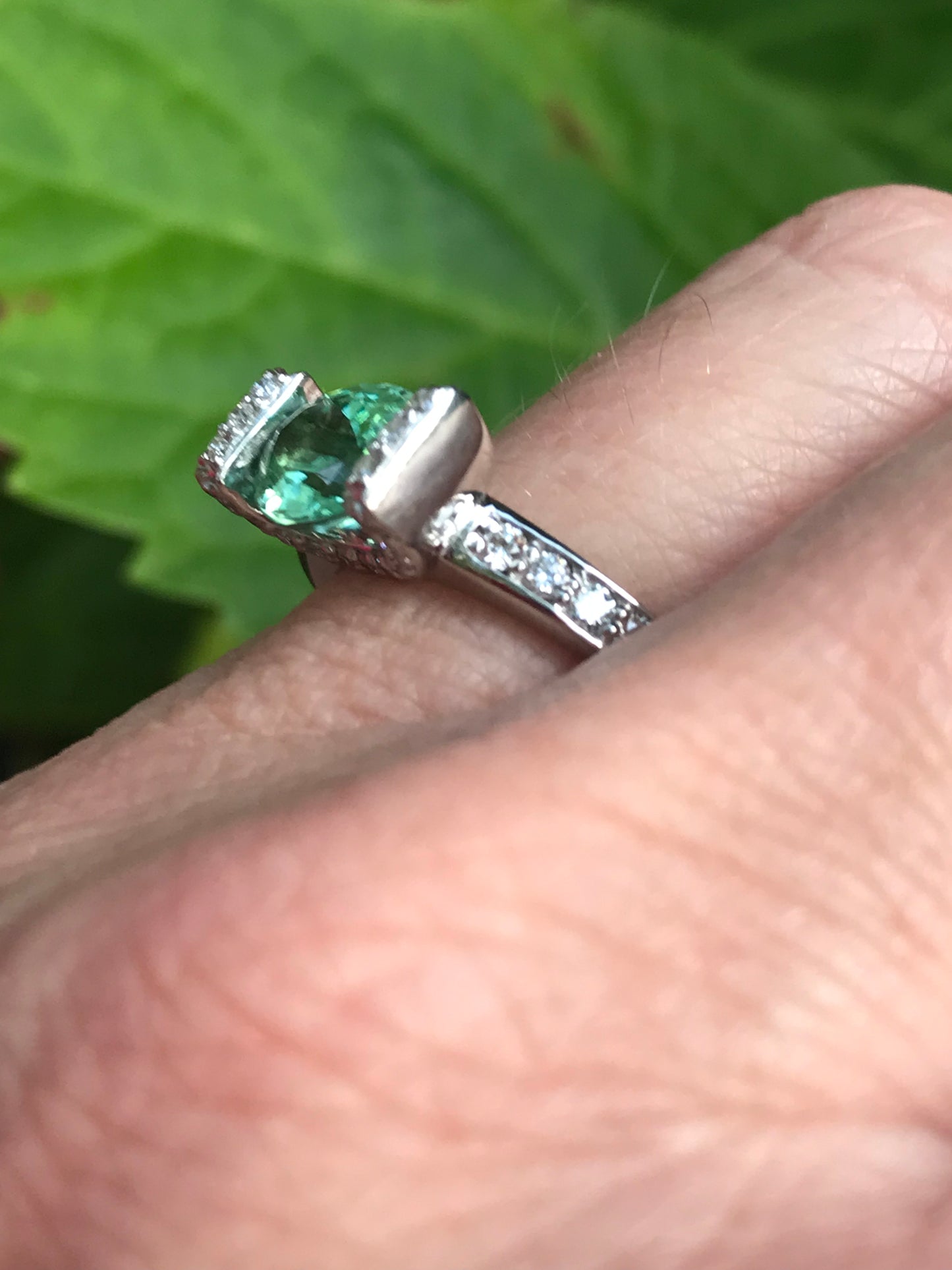 Palladium green oval tourmaline ring with diamond setting and shoulders Ring Rock Lobster   