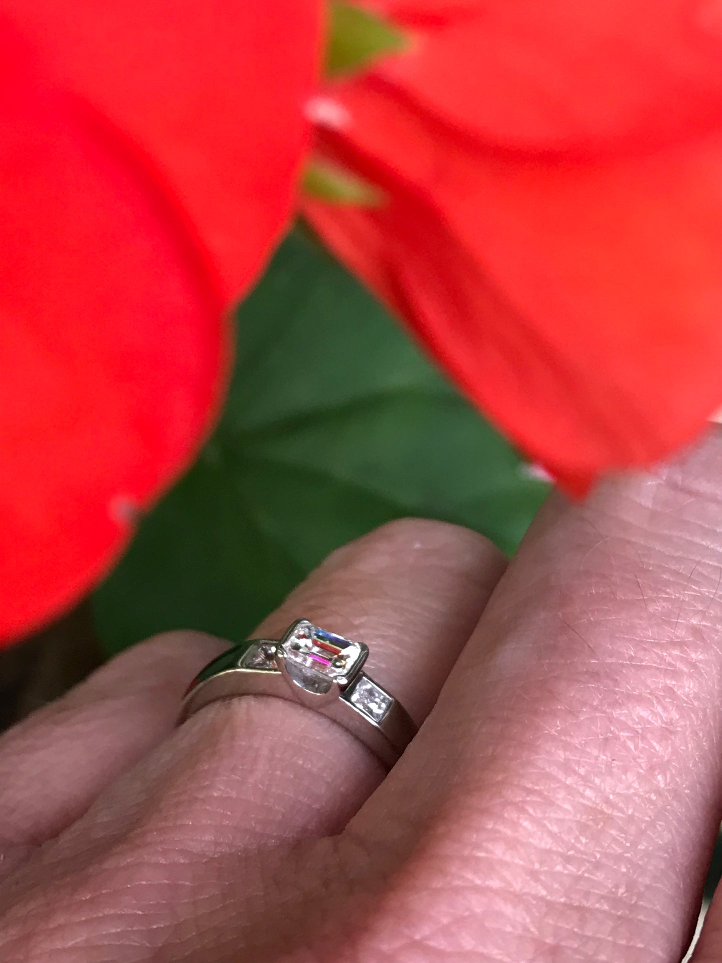 Platinum Trilogy emerald cut 0.59ct natural diamond ring FVVS Ring Christopher Wharton