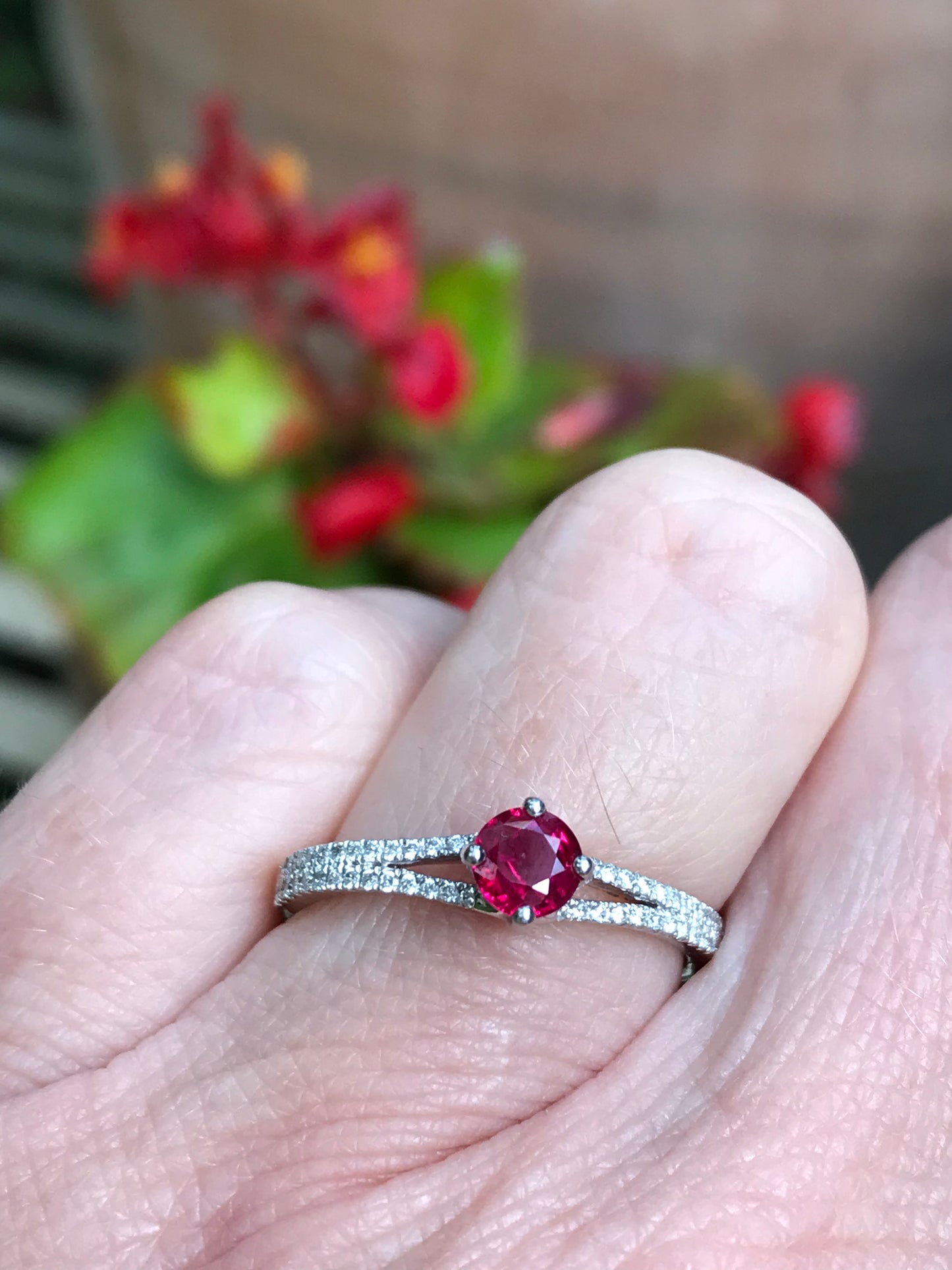 Platinum ruby ring with diamond set shoulders Ring Rock Lobster