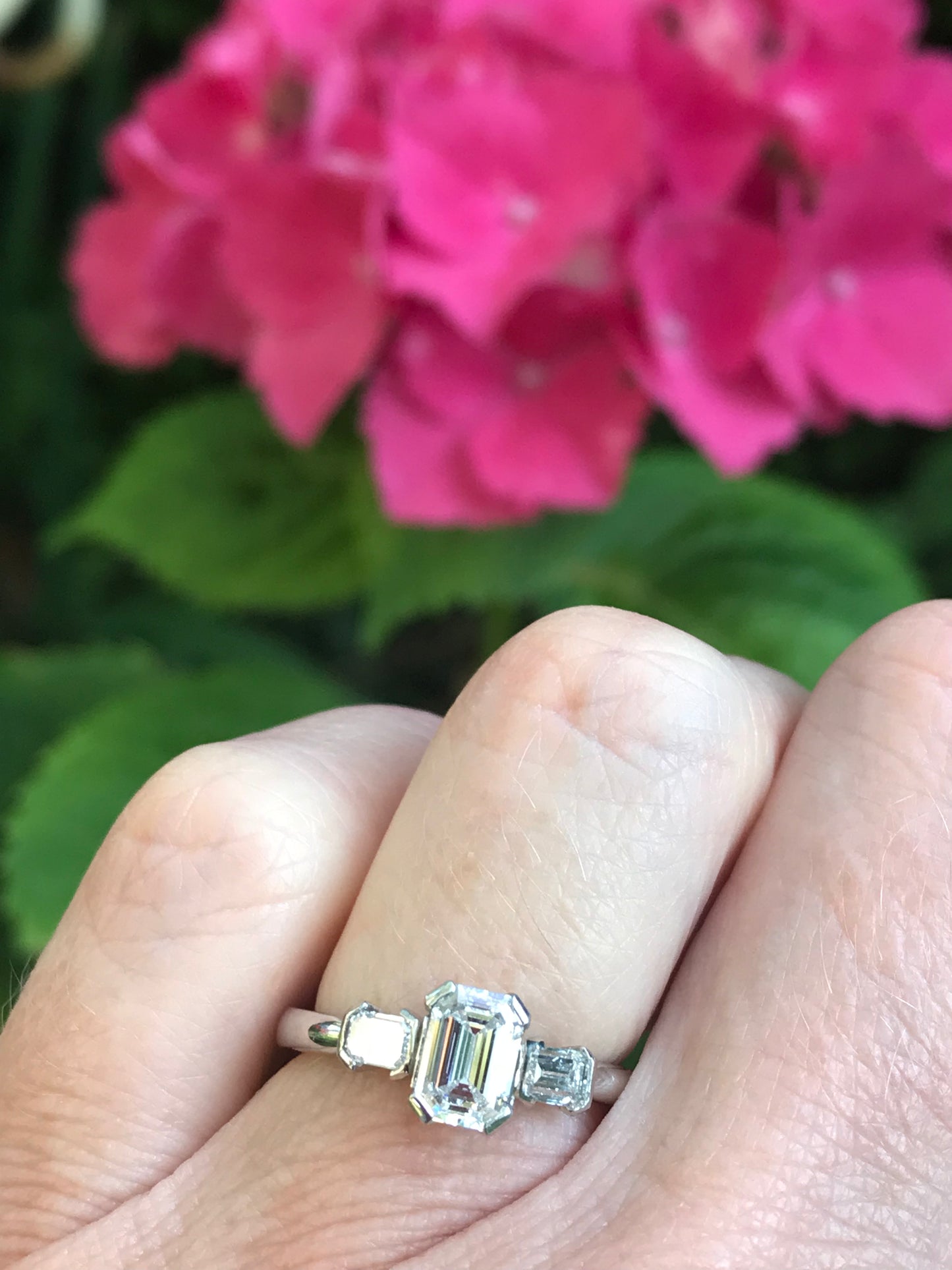 Platinum emerald cut 1.06ct natural diamond trilogy ring Ring Rock Lobster