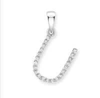 9ct white gold diamond initial pendants A-Z Necklace Stubbs U
