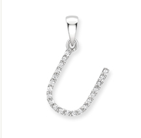 9ct white gold diamond initial pendants A-Z Necklace Stubbs U  