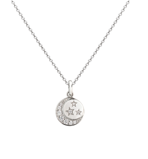Mini Star & Pavé CZ Crescent Moon Disc Pendant Necklace DEW