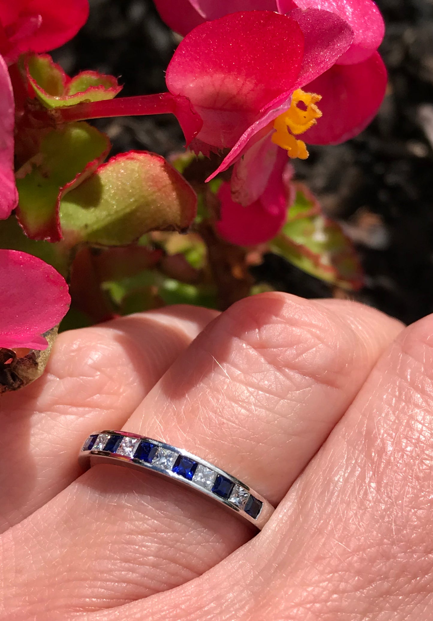 Platinum Sapphire and diamond half eternity ring Ring Rock Lobster