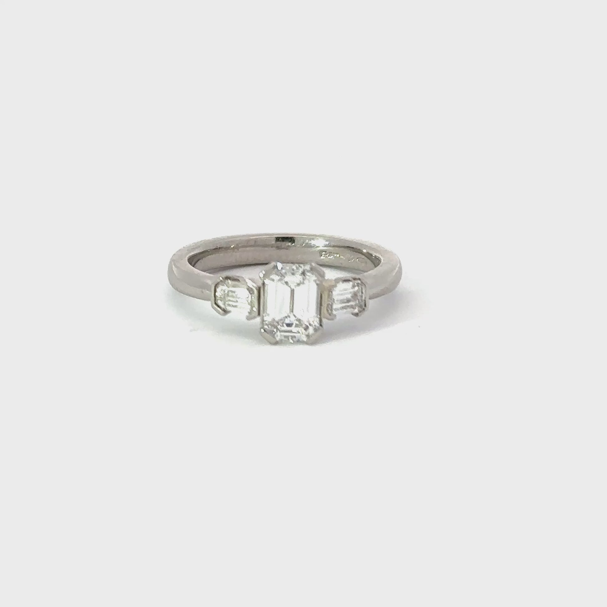 Platinum emerald cut 1.06ct natural diamond trilogy ring Ring Rock Lobster