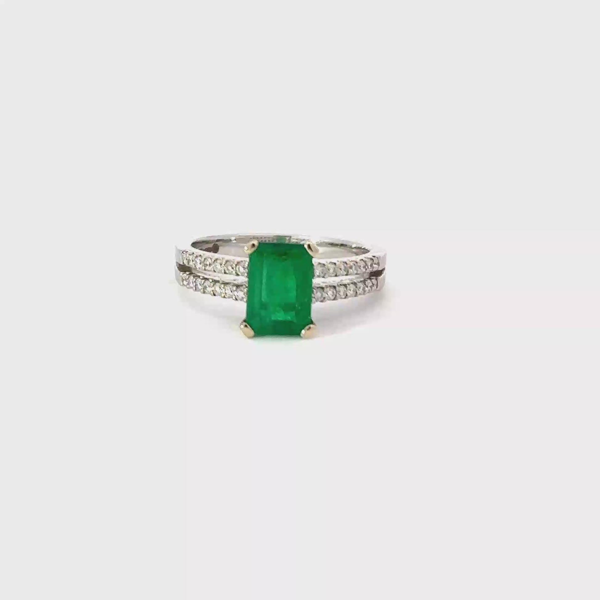 18ct White gold emerald and diamond ring with split shoulders Ring Rock Lobster