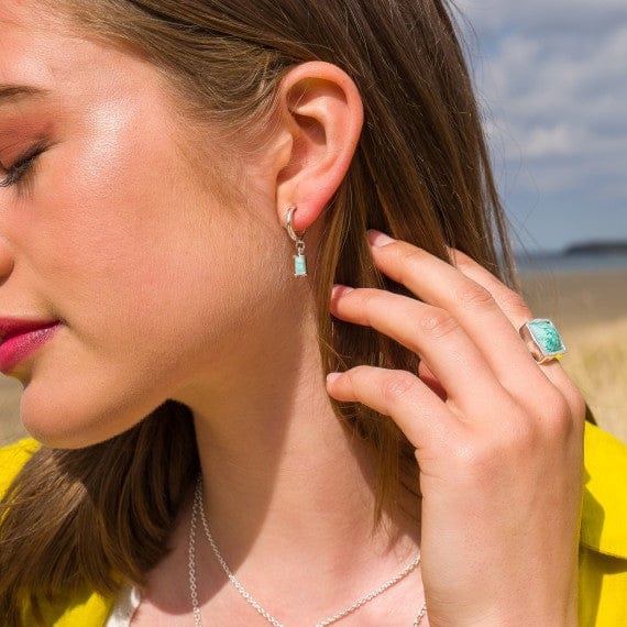 Silver and Amazonite dropper hoop earrings Earrings Sea Gems Ltd