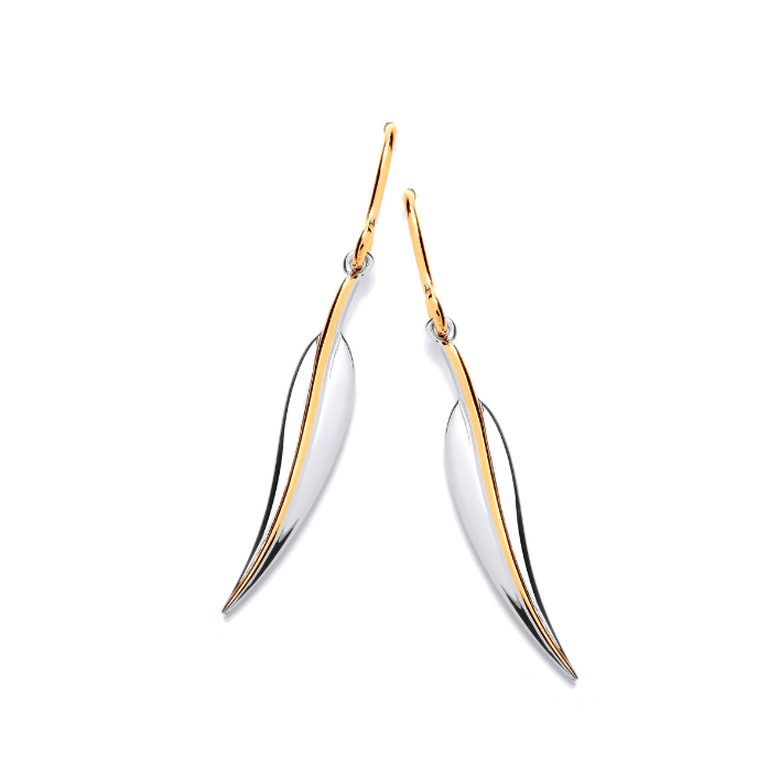 Silver and Gold Elegant Leaf Drop Earrings Earrings Cavendish French