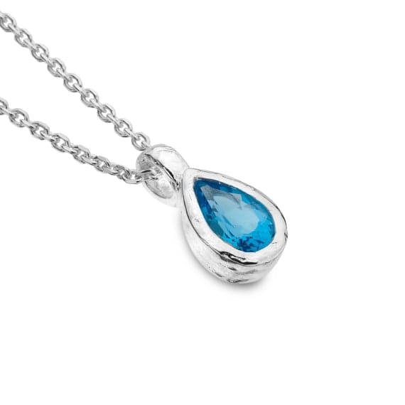 Silver and teardrop ocean-blue Topaz pendant Necklaces Sea Gems Ltd