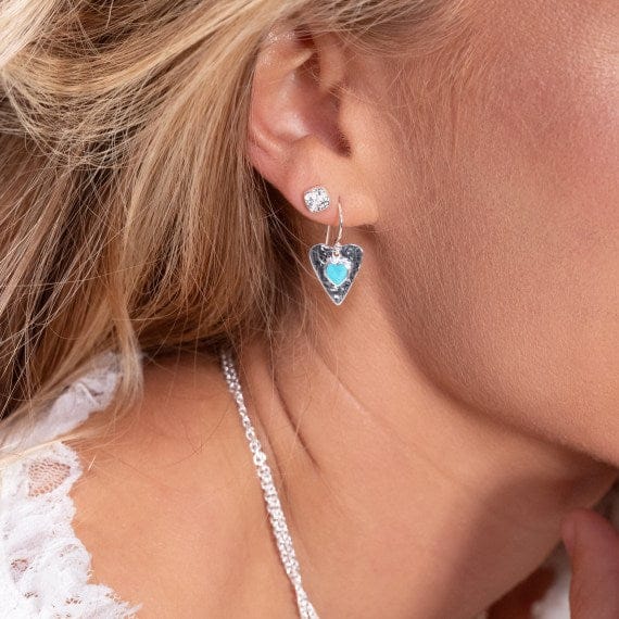 Silver and Turquoise textured heart earrings Earrings Sea Gems Ltd