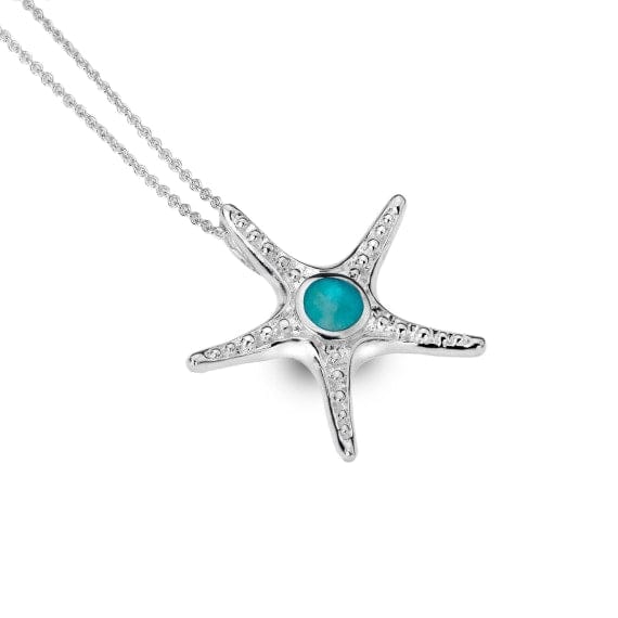 Silver and Turquoise Textured starfish pendant necklace Necklaces Sea Gems Ltd