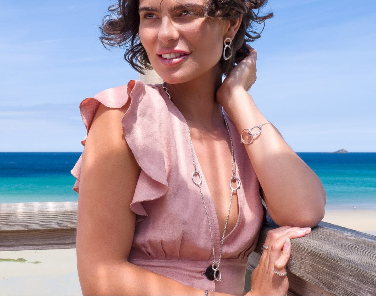 Silver organic double hoop drop earrings Earrings Sea Gems Ltd