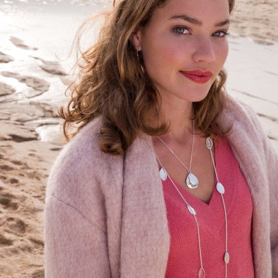 Silver organic textured natural double pebble pendant Necklaces Sea Gems Ltd