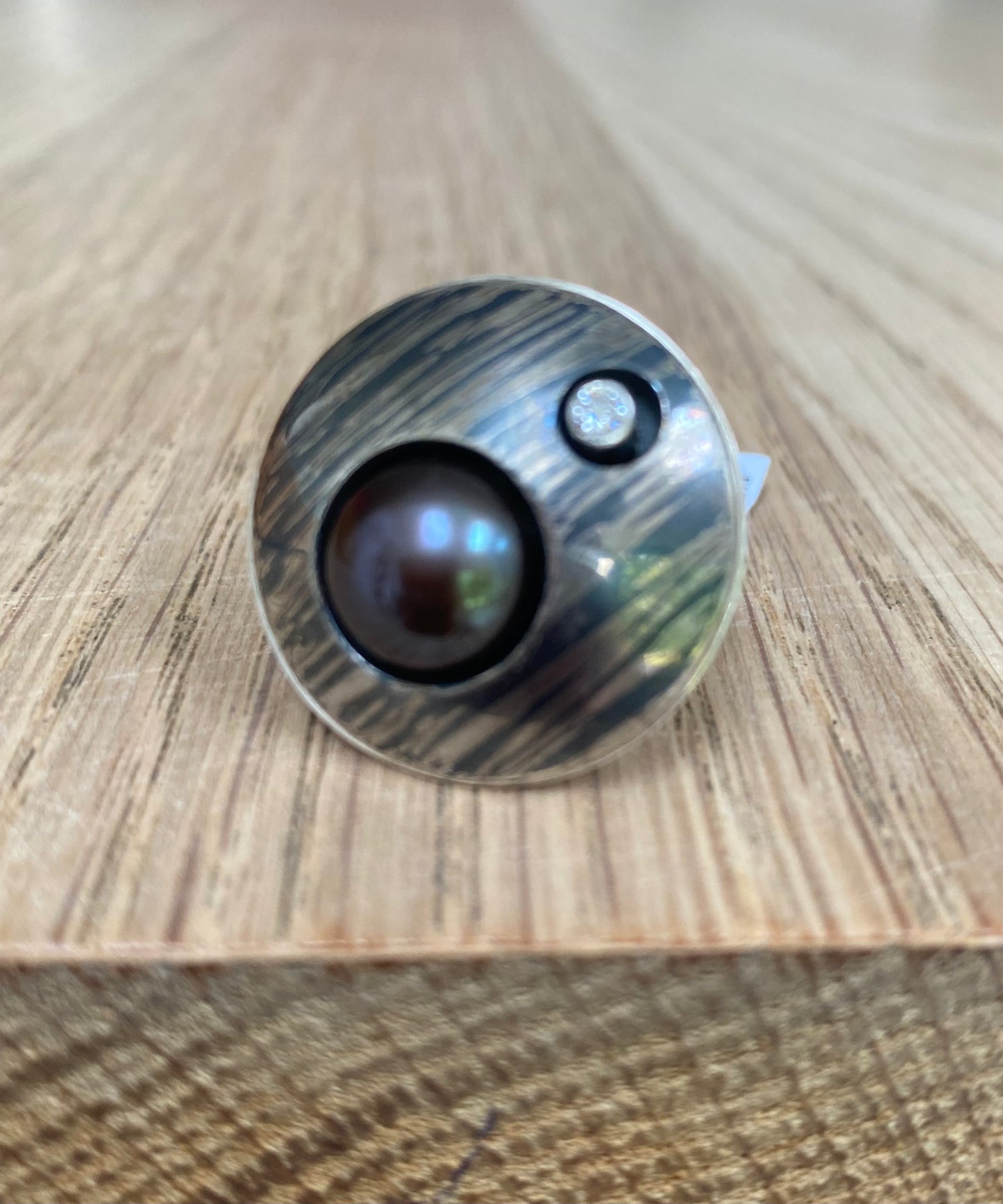 Silver & palladium pearl diamond ring size N 1/2 Ring Atelier Gilmar