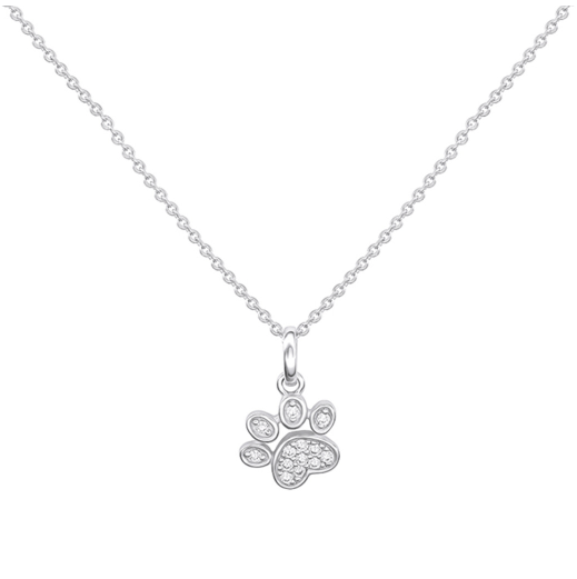 Silver pave set dog paw print pendant Necklace DEW