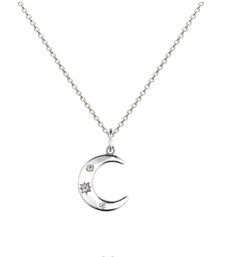 Silver Scattered  Star Crescent Moon Pendant Necklace DEW