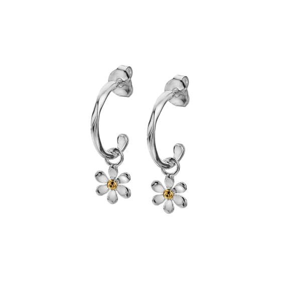 Sublime silver hoops with daisy charm motif Earrings Sea Gems Ltd