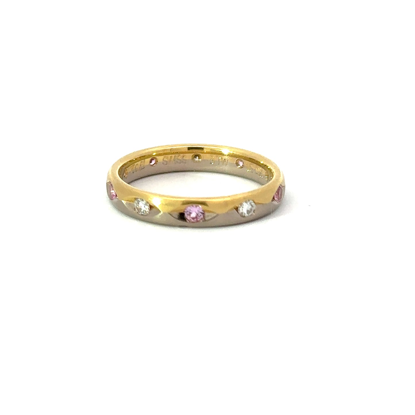 18ct yellow and white gold full set diamond and pink sapphire ring. Ring Furrer Jacot