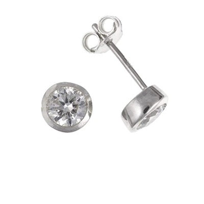 Silver and cubic zirconia 3mm rubover round stud earrings Earrings Ian Dunford