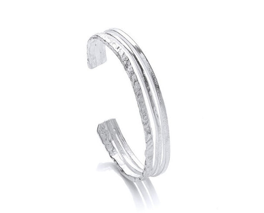 3 Bar Silver Cuff Bangle with Texture Bangle Cavendish French   