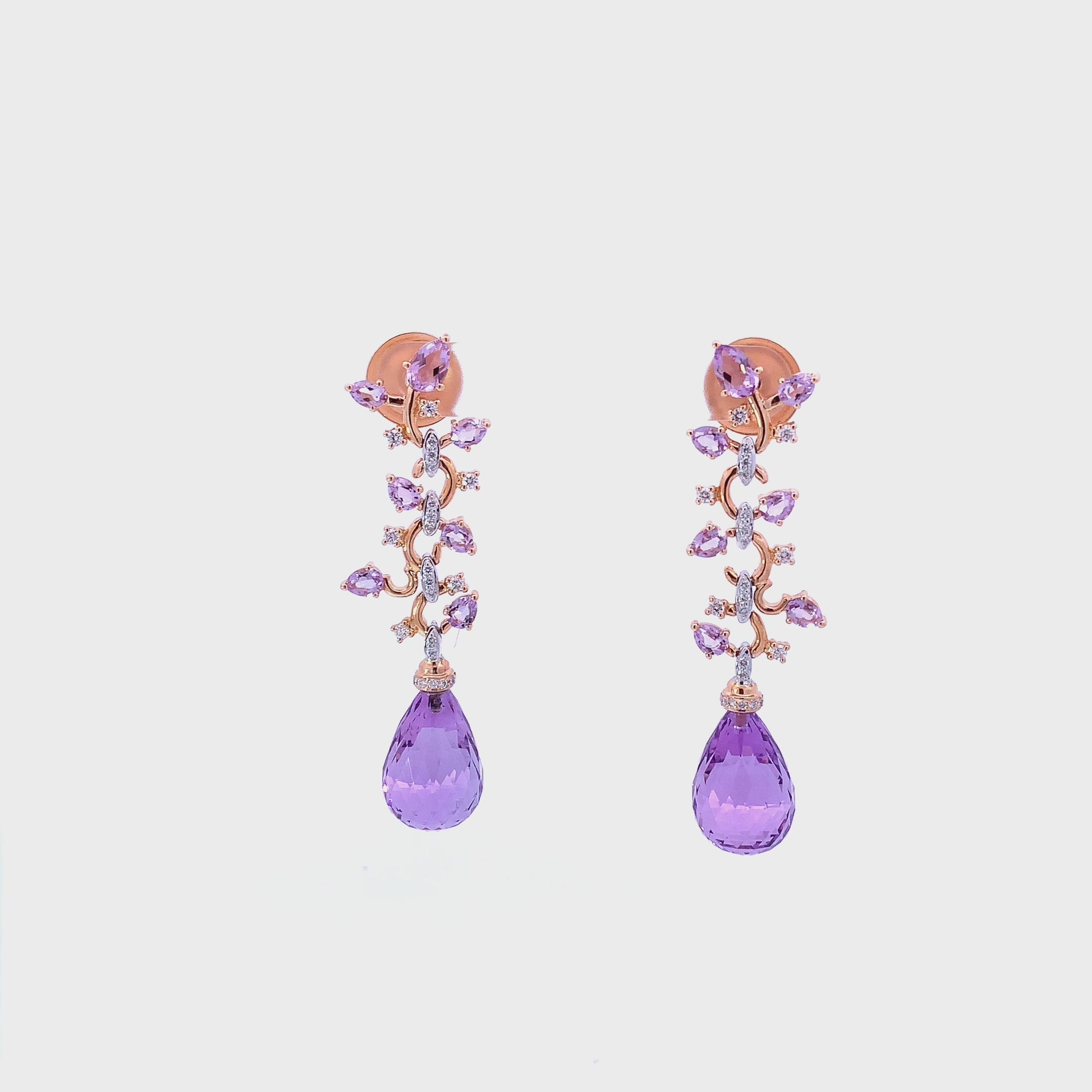 Buchwald 18ct rose gold amethyst briollette and diamond floral drop earrings Earrings Buchwald