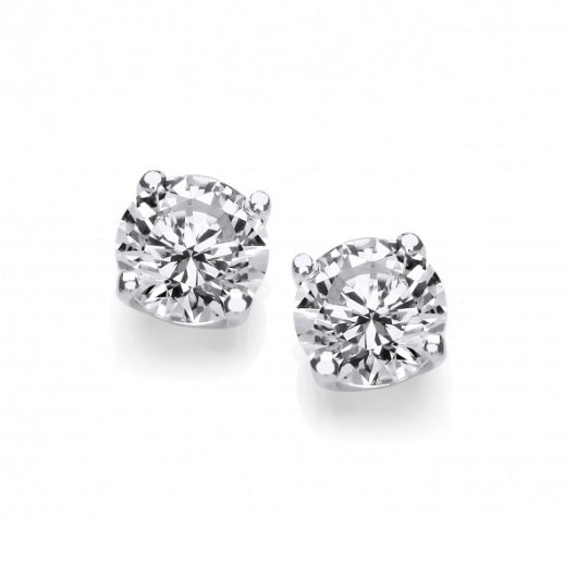 Silver Cubic zirconia round claw 4mm stud earrings Earrings Cavendish French