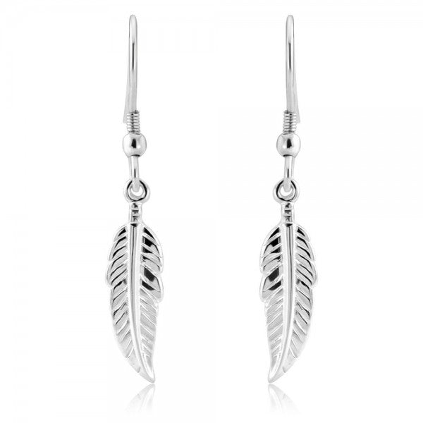 Silver tribal feather hook earrings Earrings Trink