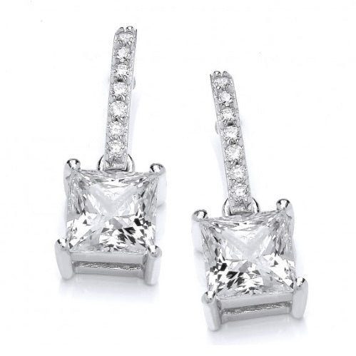 Silver cubic zirconia square claw set drop earrings Earrings Cavendish French