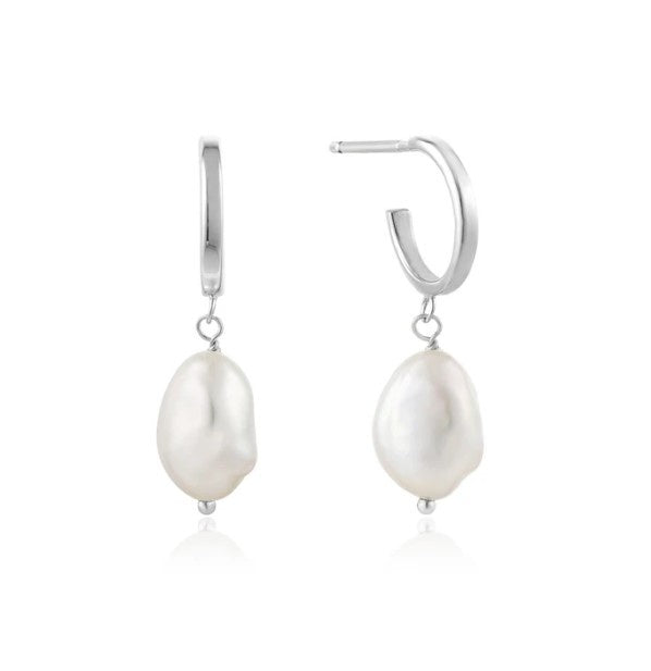 Silver Pearl Mini Hoop Earrings Earrings Ania Haie
