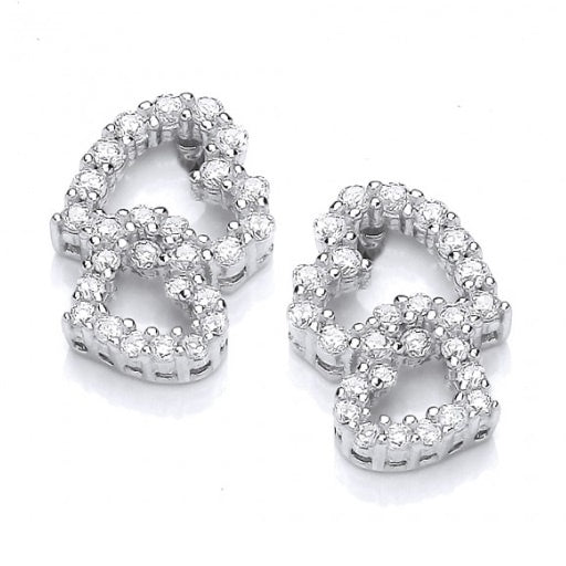 Silver cubic zirconia double heart stud earrings Earrings Cavendish French