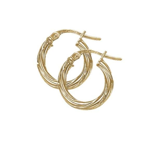 9ct yellow gold 14mm creole twisted hoop earrings Earrings Stubbs