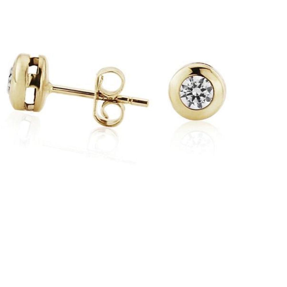 9ct yellow gold CZ medium round stud earrings Earrings Stubbs