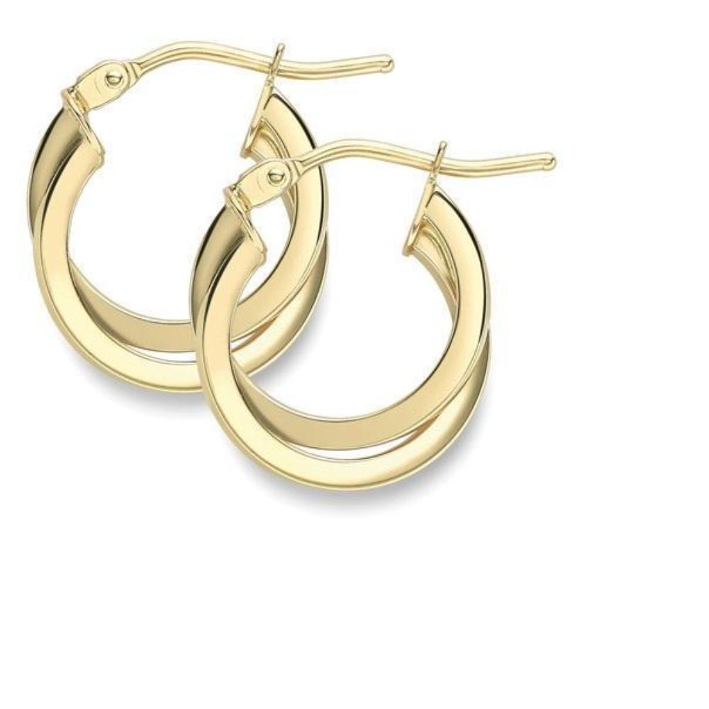 9ct yellow gold double crossover hoop earrings Earrings Stubbs