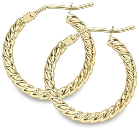 9ct Yellow gold medium rope style creole hoop earrings Earrings Stubbs