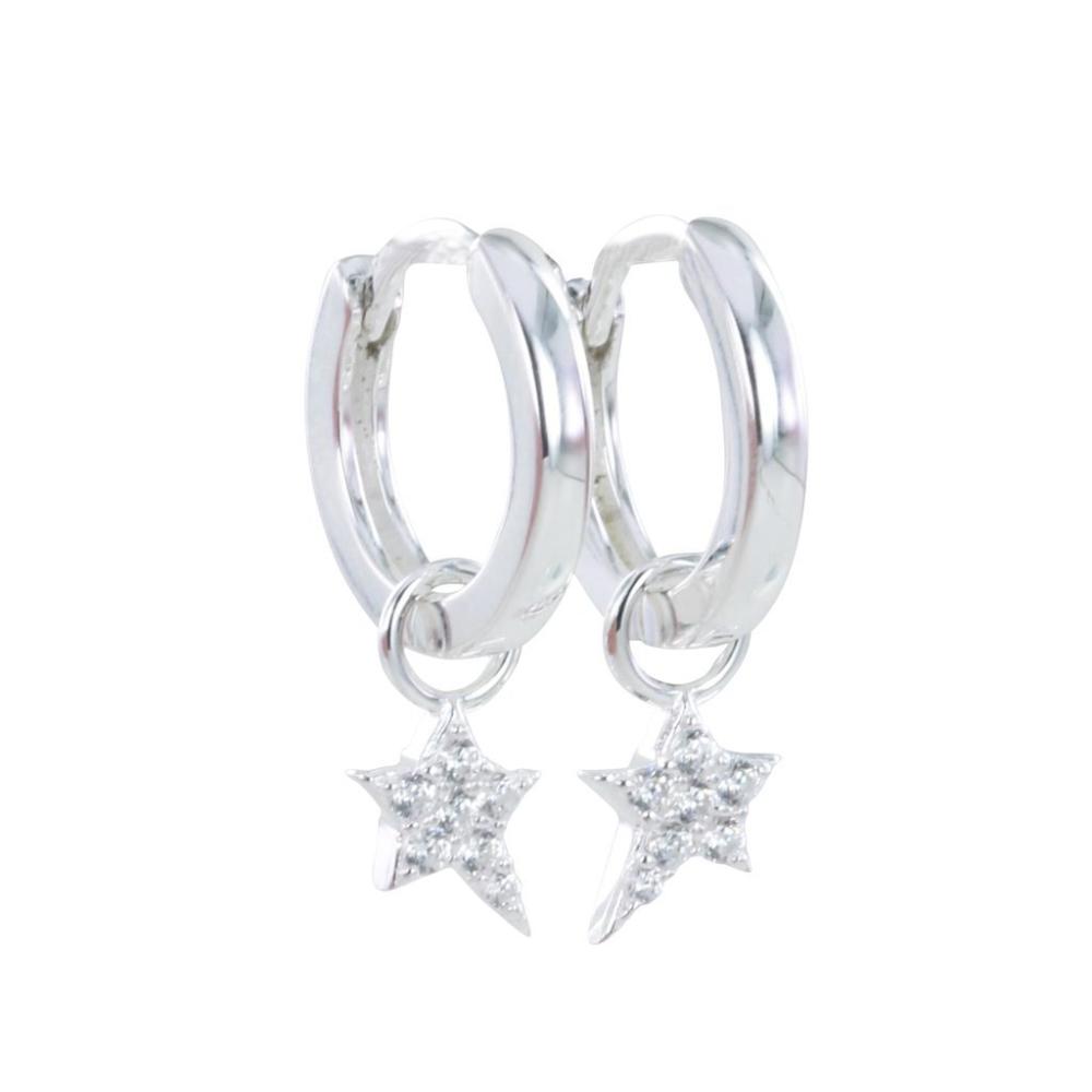 Silver cubic zirconia starry night hoop earrings Earrings Reeves & Reeves