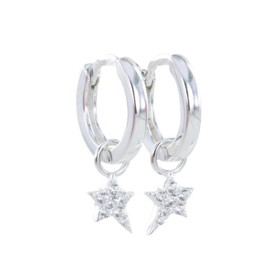 Silver cubic zirconia starry night hoop earrings Earrings Reeves & Reeves