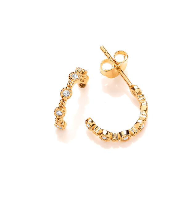 Gold vermeil blossom half hoop earrings