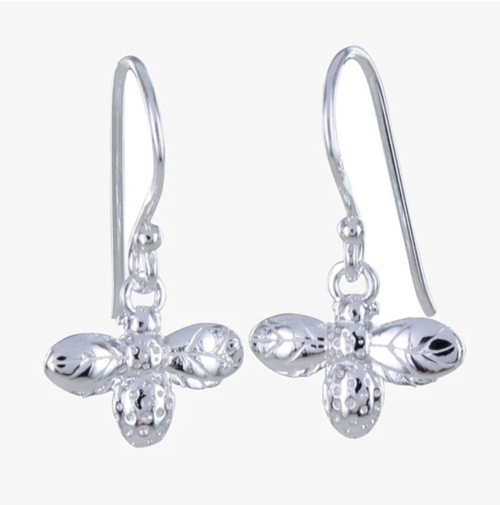Silver bumble bee hook earrings Earrings Reeves & Reeves