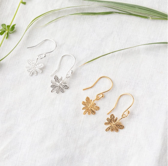Amanda Coleman gold plated Silver Aralia leaf hook earrings Earrings Amanda Coleman