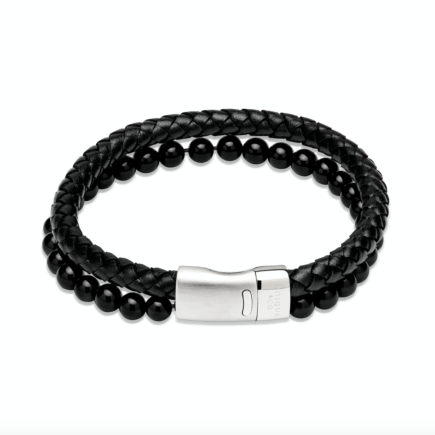Black leather & Onyx Double bracelet Bracelet Unique