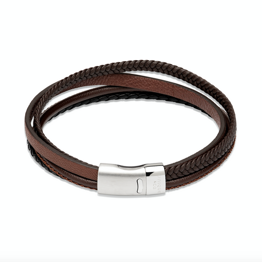 Brown mixed leather bracelet with four strands Bracelet Unique