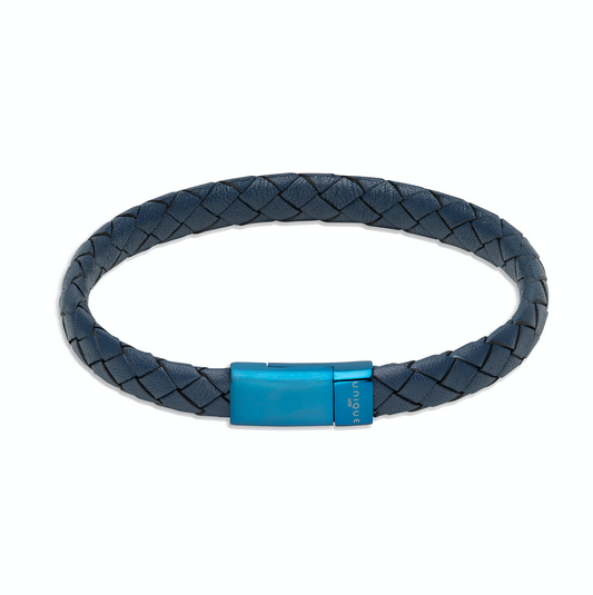 Blue domed leather bracelet with blue clasp Bracelet Unique   