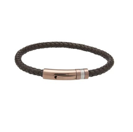 Brown leather bracelet with rose colour and silver stripe clasp Bracelet Unique   