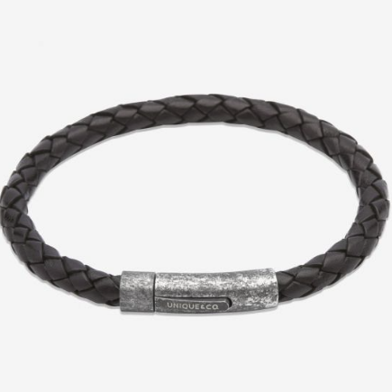 Black leather bracelet with oxidised clasp Bracelet Unique   