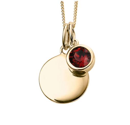 Gold Plated Crystal Birthstone Necklace With Engravable Disc - Select Month Pendant Gecko   