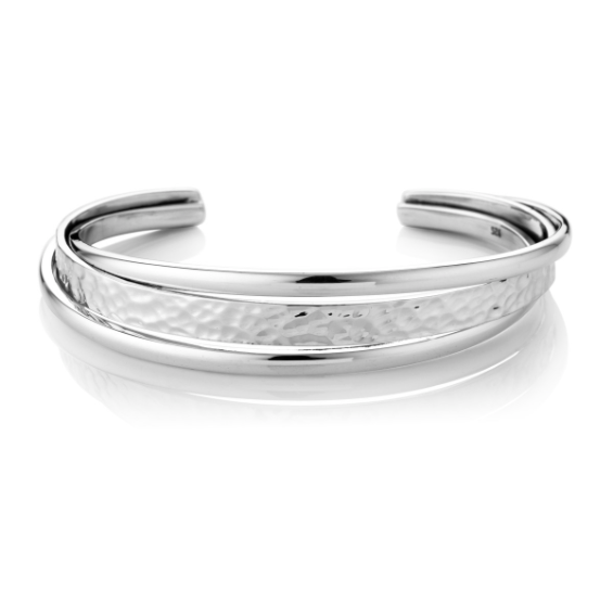Silver Round Edge Hammered Spring Bangle Bangle Cavendish French